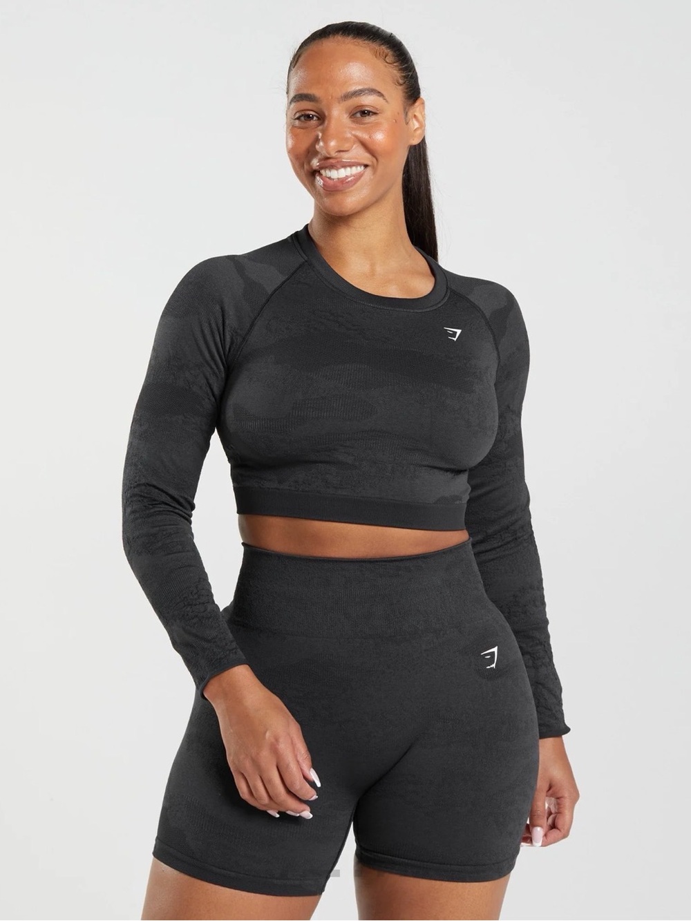 Gymshark Adapt Camo Seamless Lace Up Back Top Black S